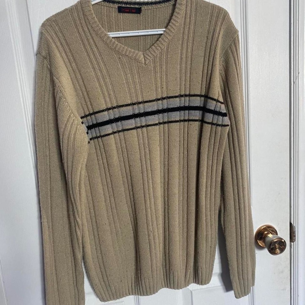 size medium mens grunge grandpa sweater winter pullover vintage cream striped